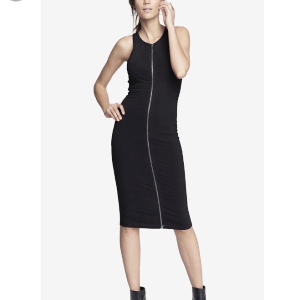 Express Black Zip Front Midi Dress